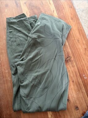 lululemon athletica Olive Green Leggings with Subtle Black Print
